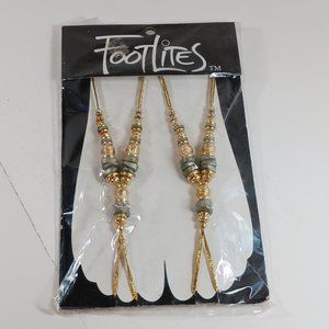 FootLites Womens Foot Jewelry Gold Tone with Moss Green Beads Beach Boho Summer